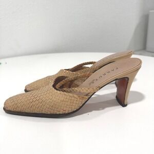 Vintage Farrutx Woven Leather Mule Heels Pointed‎ Toe Block Heel